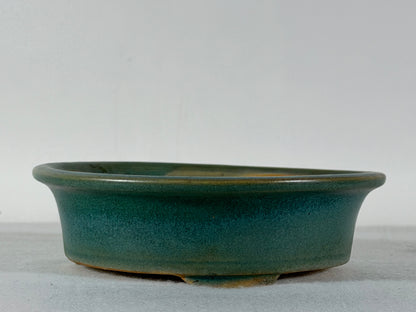 Preowned Vintage China Glazed Round Bonsai Pot Has Patina - 5 7/8” By 1 7/8”