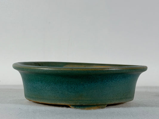 Preowned Vintage China Glazed Round Bonsai Pot Has Patina - 5 7/8” By 1 7/8”