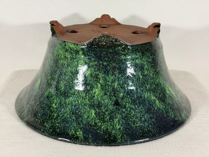 New Japanese Tokoname Glazed Round Bonsai Pot Syuhou Yoshimura - 13.5” By 5.75”