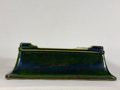 New Japanese Tokoname Glazed Rectangular Bonsai Pot Mazan Terahata - 11” By 9.5”