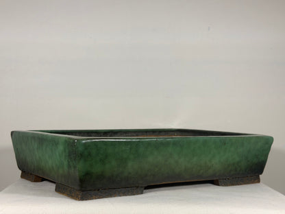 Preowned Japanese Tokoname Glazed Rectangular Bonsai Pot Syuhou - 15.25” By 11”