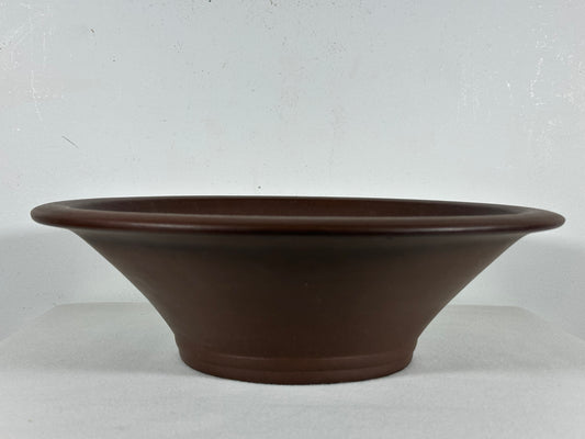 Preowned Japanese Tokoname Unglazed Round Bonsai Pot with Stamp - 12.75” By 3.75”