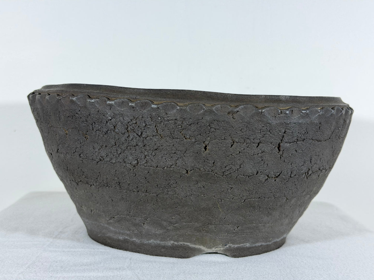 Preowned Japanese Tokoname Unglazed Round Bonsai Pot Jyuoudou - 12.25” By 5.75”