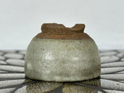 Preowned Japanese Tokoname Glazed Round Bonsai Pot with Stamps - 2.25” By 1.5”