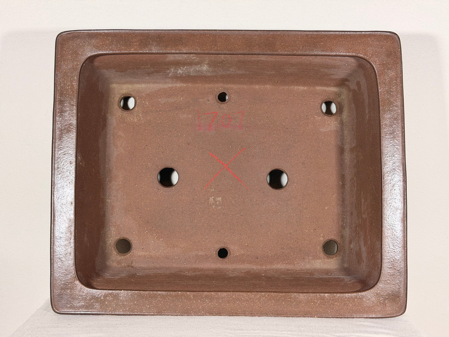 Preowned Japanese Tokoname Unglazed Rectangular Bonsai Pot Itukoudou - 15.75” By 13”