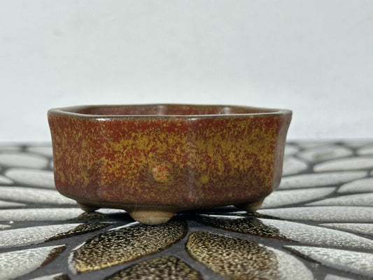 Preowned Japanese Tokoname Glazed Octagon Shape Bonsai Pot with Stamps - 2.75” By 2 3/8”