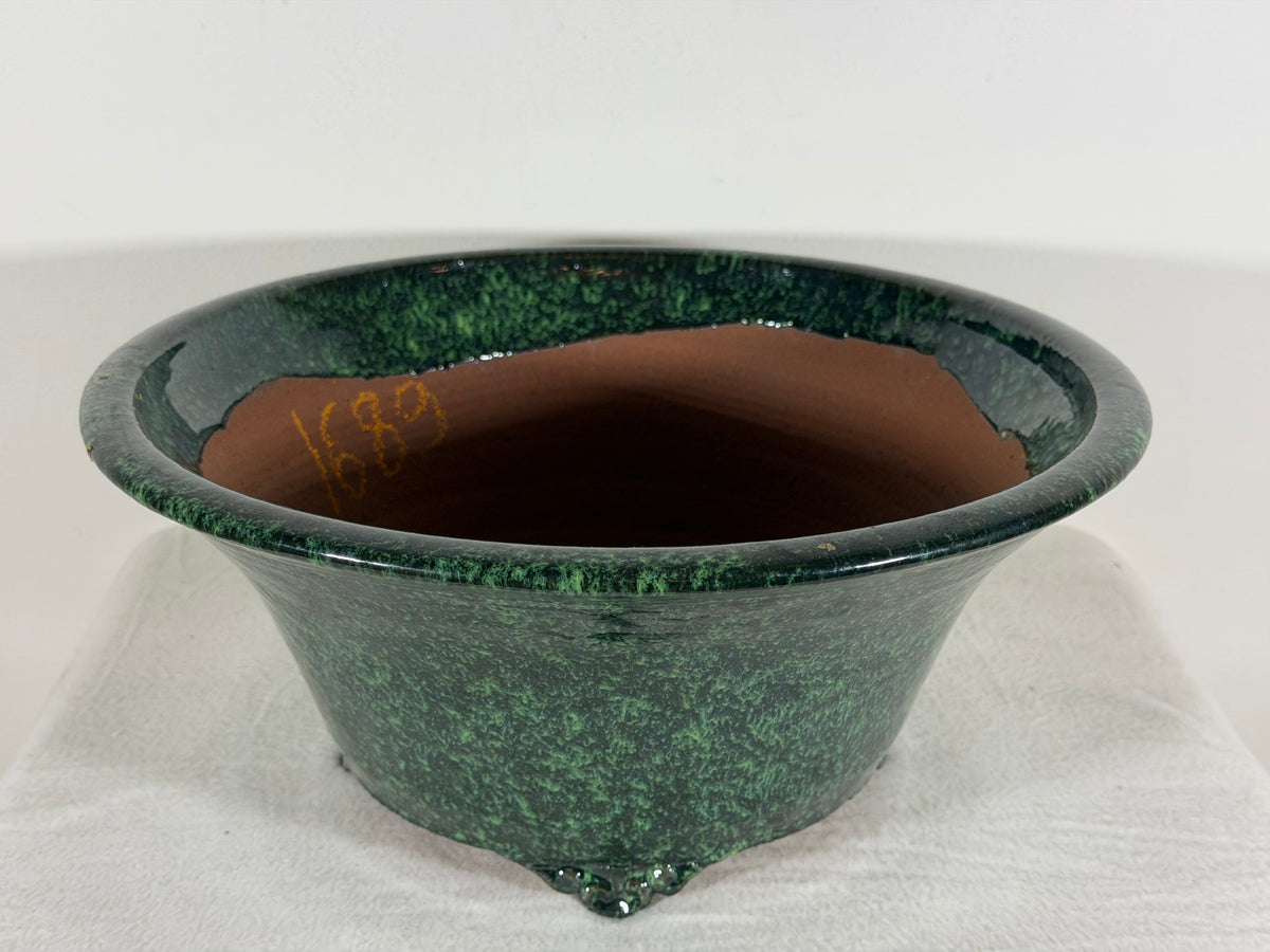 New Japanese Tokoname Glazed Round Bonsai Pot Syuhou Yoshimura - 12.75” By 5.75”