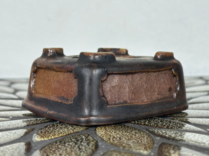 Preowned Japanese Tokoname Glazed Rectangular Bonsai Pot With Stamp - 3 1/8” By 2 7/8”