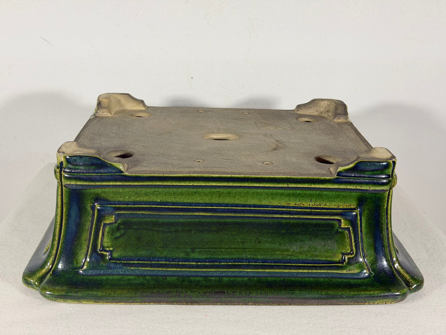 New Japanese Tokoname Glazed Rectangular Bonsai Pot Mazan Terahata -  12.25” By 10.75”
