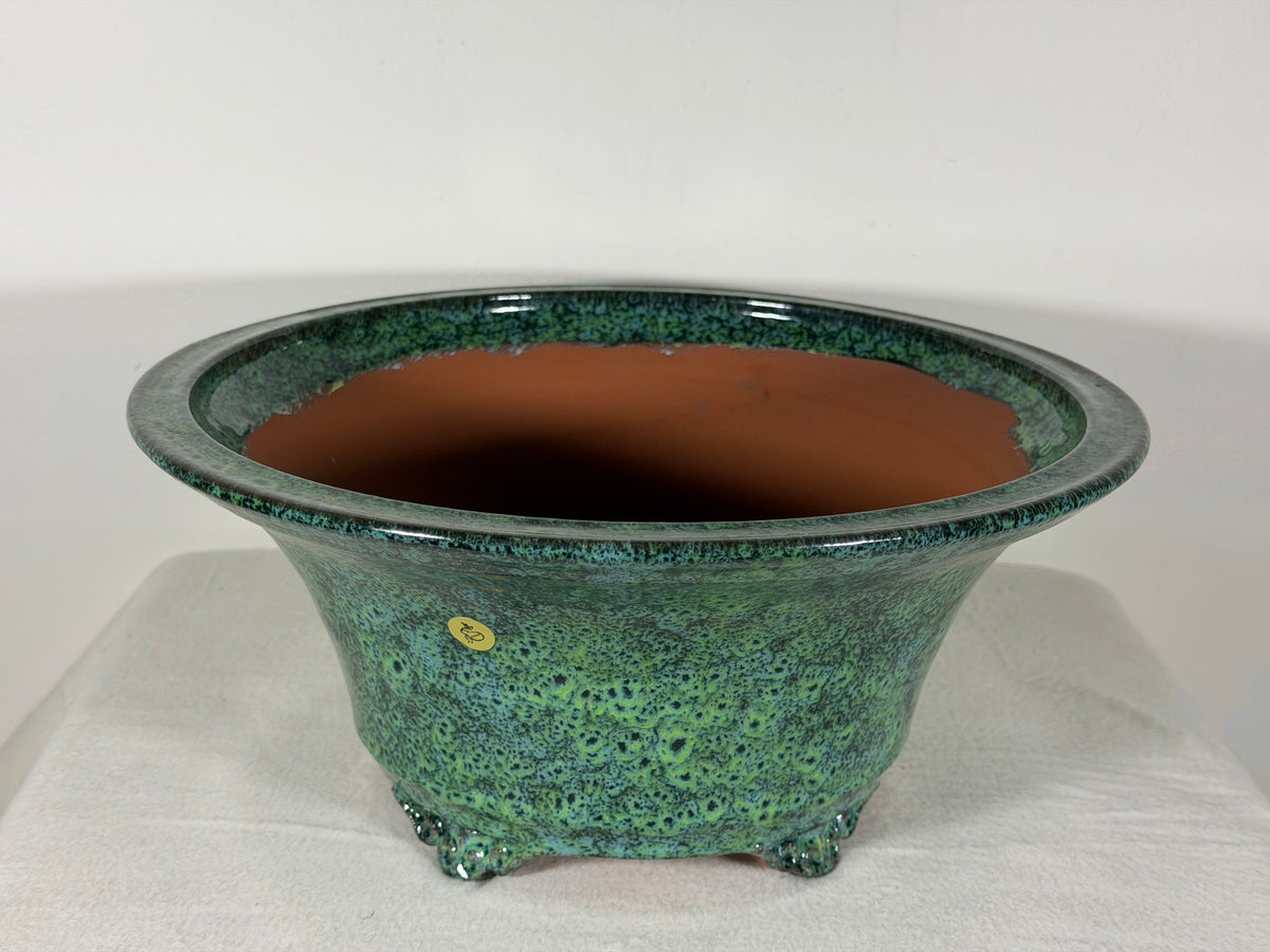 New Japanese Tokoname Glazed Round Bonsai Pot Syuhou Yoshimura - 12.25” By 5.5”