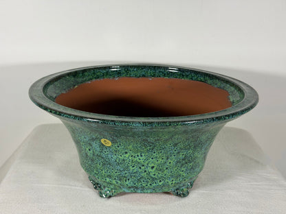 New Japanese Tokoname Glazed Round Bonsai Pot Syuhou Yoshimura - 12.25” By 5.5”