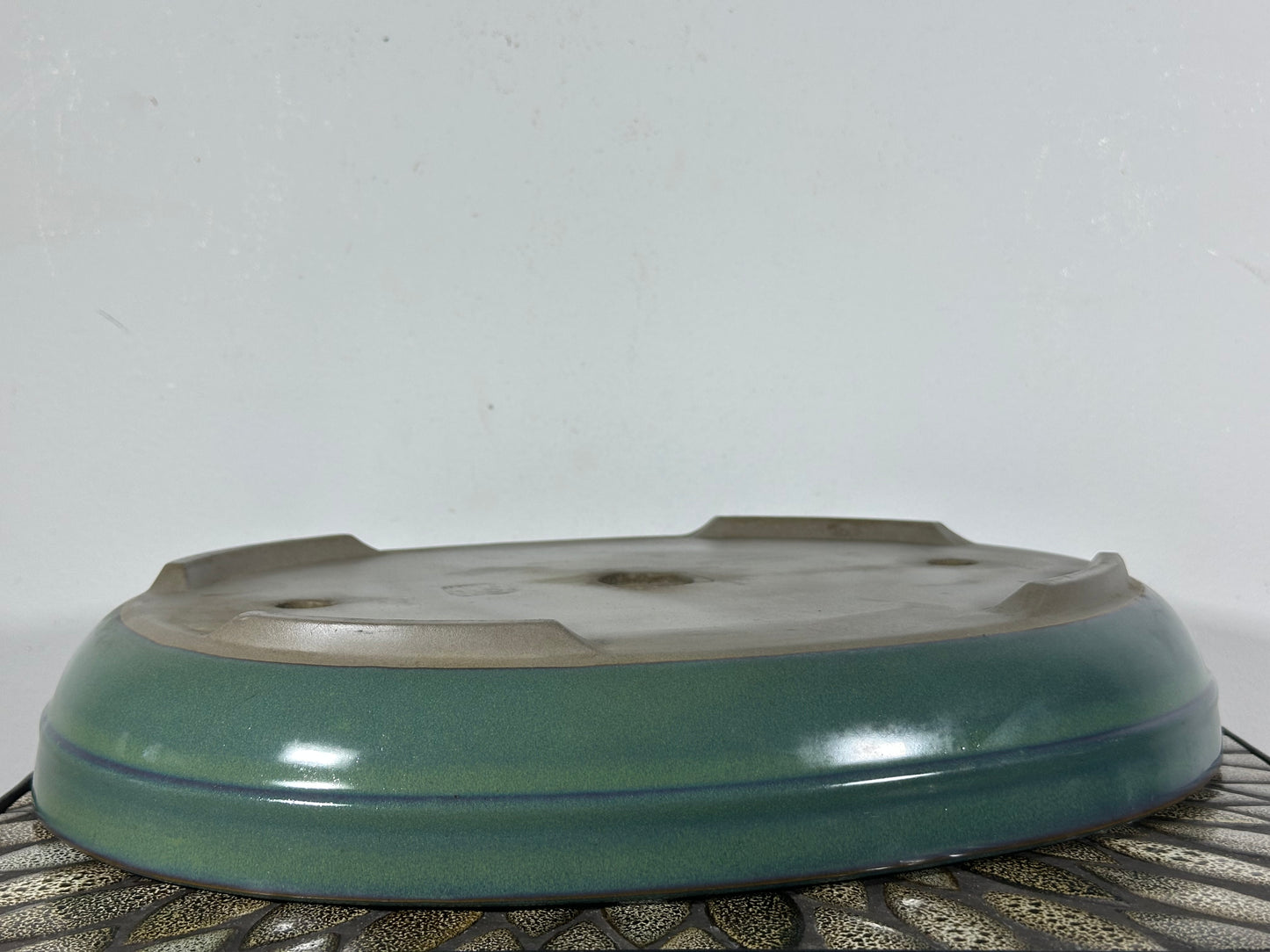 Preowned Japanese Tokoname Shallow Oval Bonsai Pot with Stamp - 15.5” By 12”