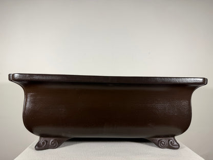Preowned Japanese Tokoname Unglazed Rectangular Bonsai Pot Keizan - 18.5” x 13.75” x 7.25”