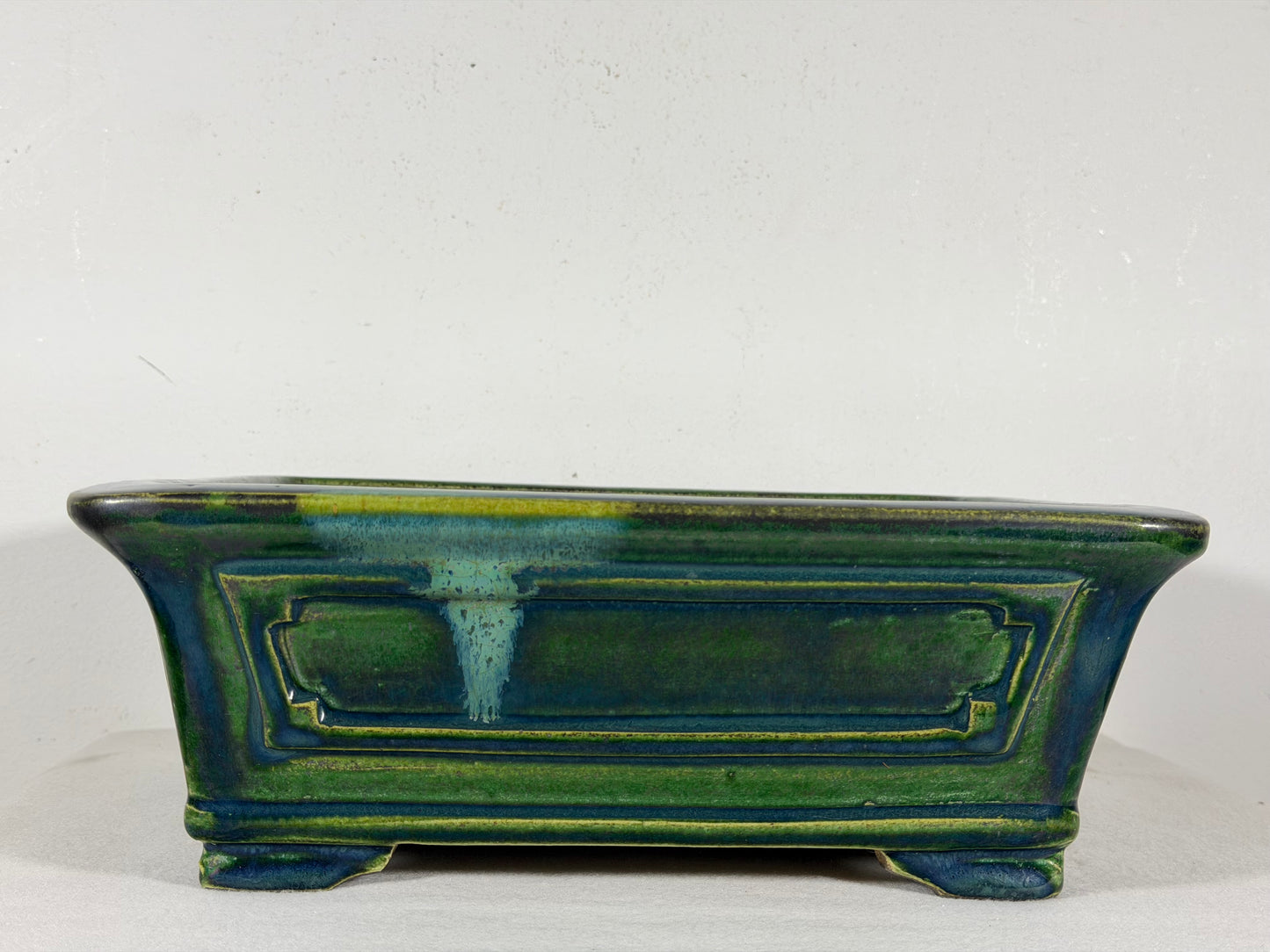 New Japanese Tokoname Glazed Rectangular Bonsai Pot Mazan Terahata - 11” By 10”