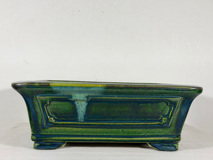 New Japanese Tokoname Glazed Rectangular Bonsai Pot Mazan Terahata - 11” By 10”