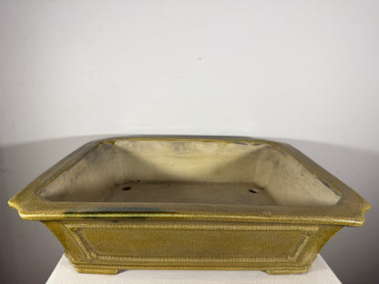 New Japanese Tokoname Glazed Rectangular Bonsai Pot Mazan Terahata - 19” By 15.5”