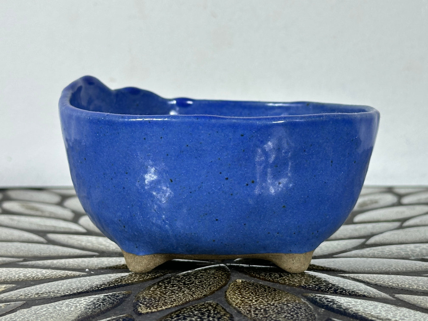 Preowned Japanese Tokoname Glazed Round Bonsai Pot with Stamps - 4 3/8” By 2 1/8”