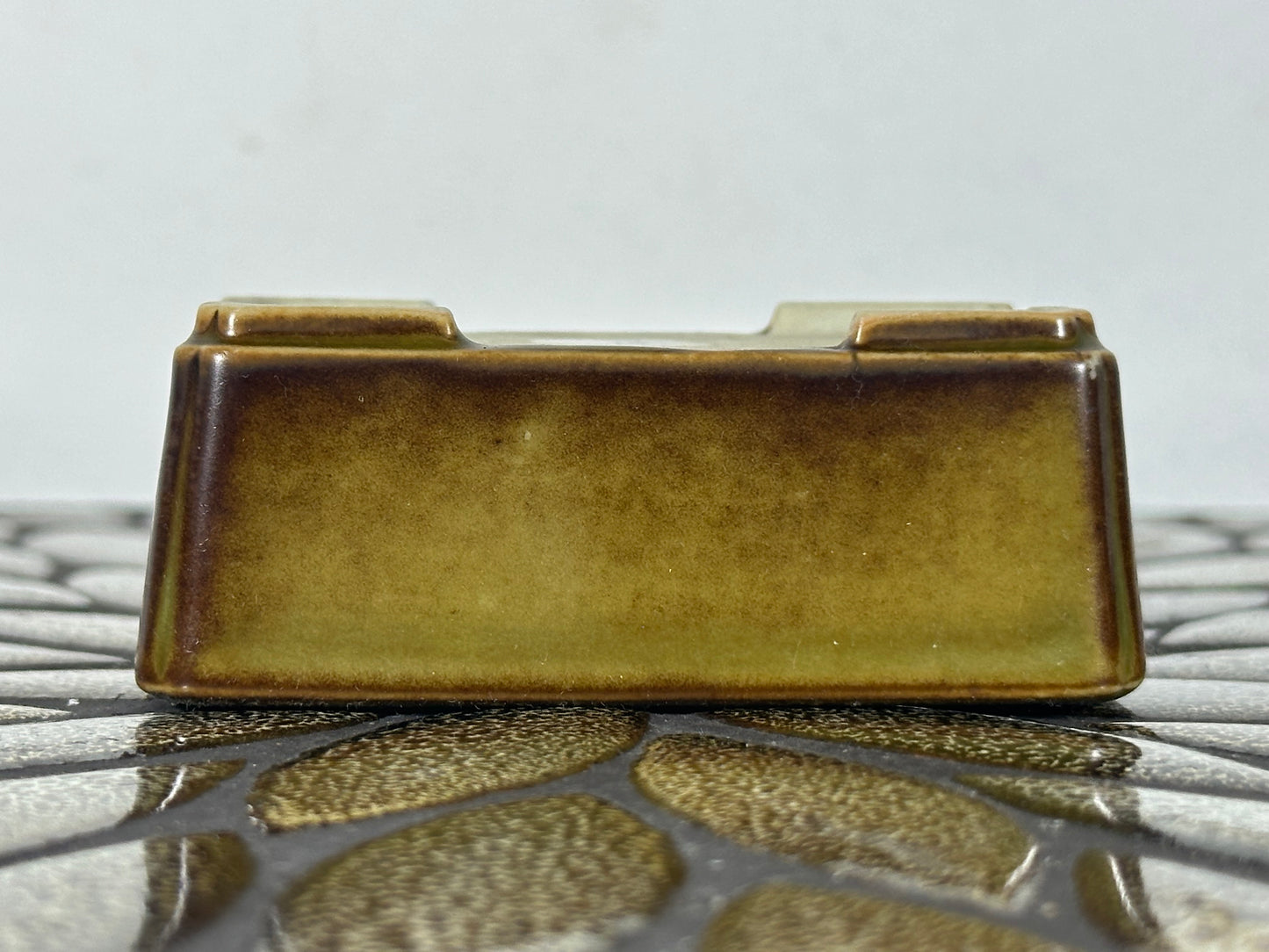 Preowned Vintage Japanese Tokoname Glazed Rectangular Bonsai Pot Jyuetu - 3 3/8” By 2.25”