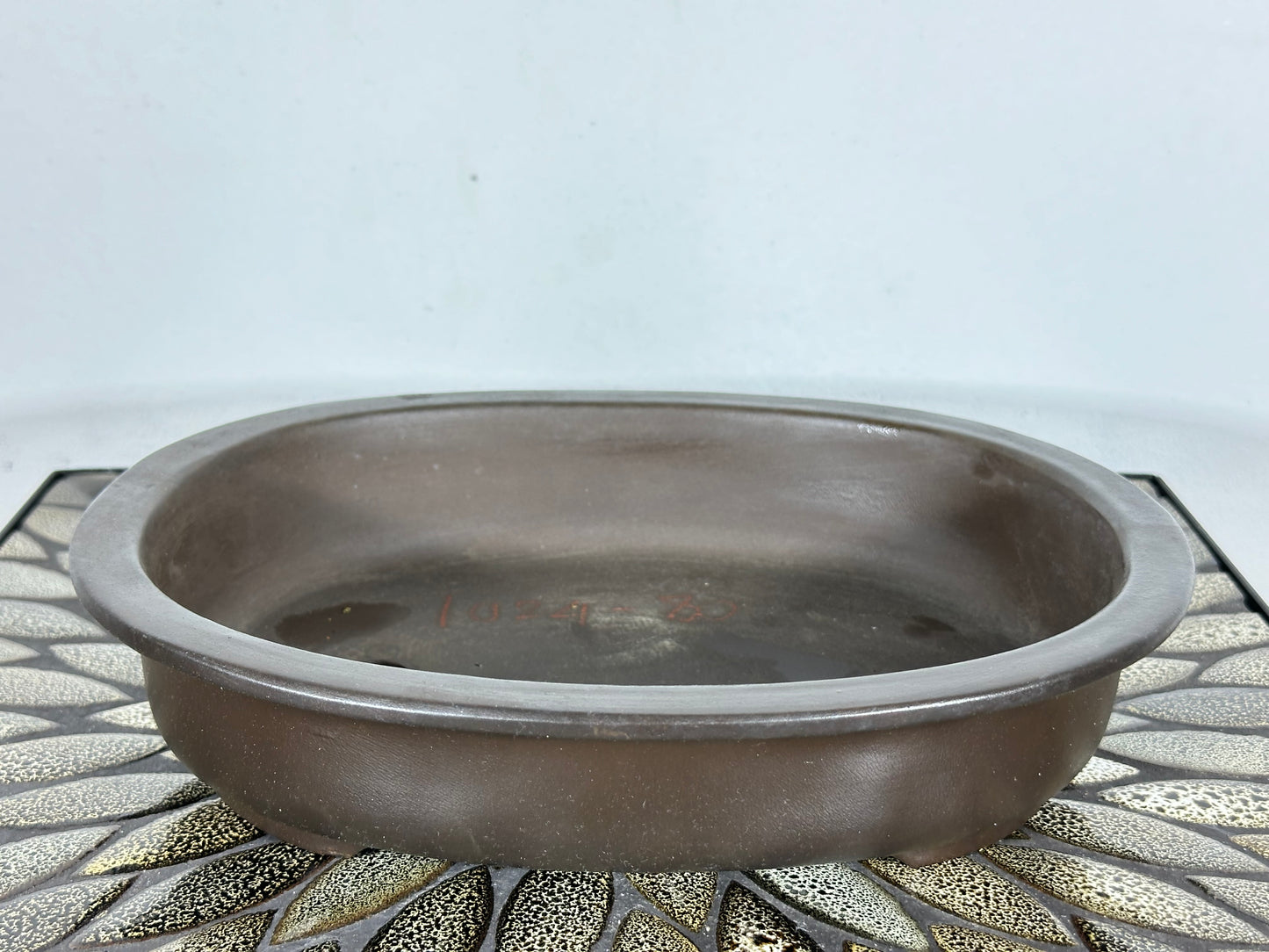 Preowned Japanese Tokoname Unglazed Oval Bonsai Pot Kaiyou - 11” By 8.75”