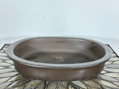 Preowned Japanese Tokoname Unglazed Oval Bonsai Pot Kaiyou - 11” By 8.75”