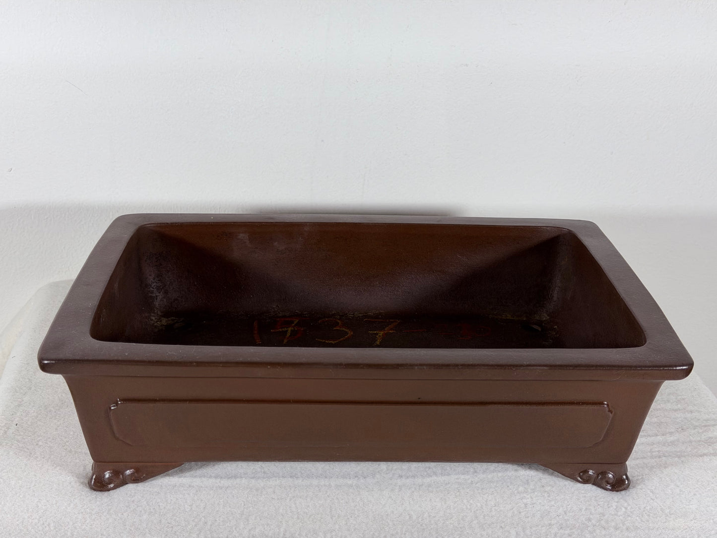 Preowned Japanese Tokoname Unglazed Rectangular Bonsai Pot Yamaaki - 12.25” By 8”