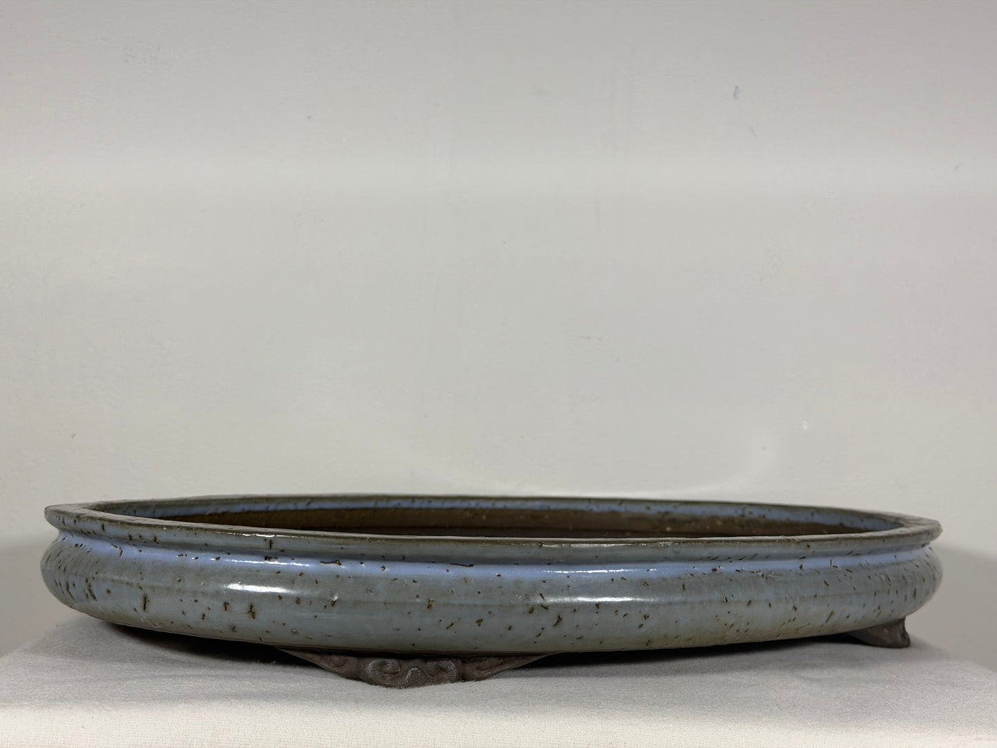 Preowned Japanese Tokoname Glazed Shallow Bag Style Bonsai Pot - 18” By 13.25”