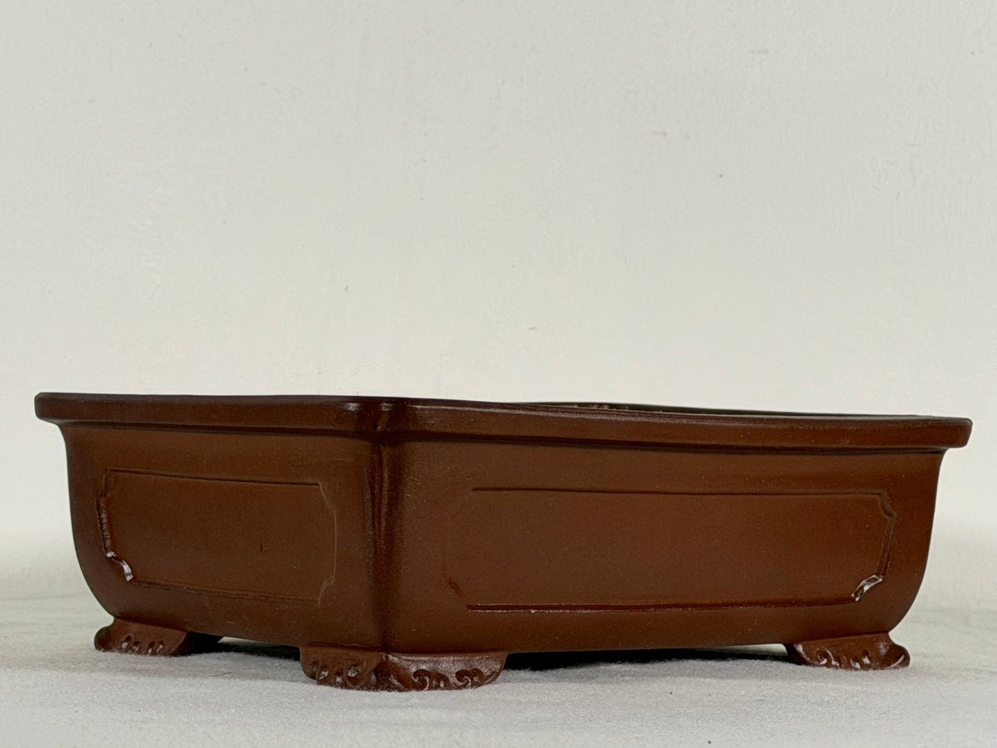 Preowned Japanese Tokoname Unglazed Rectangular Bonsai Pot with Stamp - 7.75” By 6.25”
