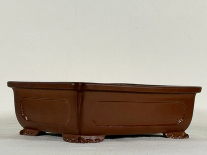 Preowned Japanese Tokoname Unglazed Rectangular Bonsai Pot with Stamp - 7.75” By 6.25”