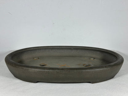 Preowned Japanese Tokoname Unglazed Shallow Oval Bonsai Pot Seizan - 12.75” By 9”