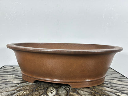 Preowned Japanese Tokoname Unglazed Oval Bonsai Pot Seizan - 12.5” By 10.5”