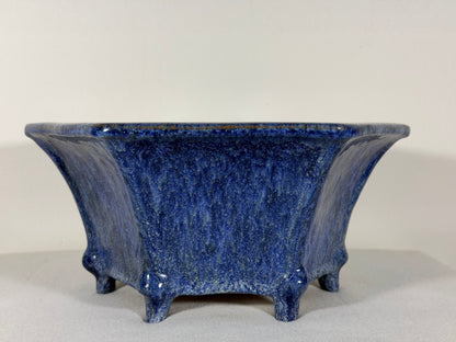 Preowned Japanese Tokoname Glazed Hexagon Shape Bonsai Pot Syuho - 11” By 9.75”