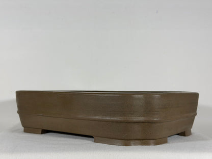 Preowned Japanese Tokoname Unglazed Rectangular Bonsai Pot Sykouzan - 14.25” By 11.25”