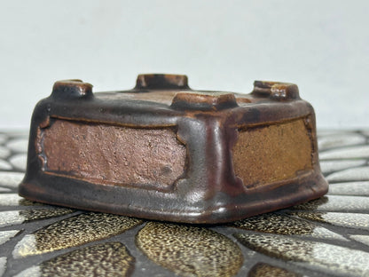 Preowned Japanese Tokoname Glazed Rectangular Bonsai Pot With Stamp - 3 1/8” By 2 7/8”