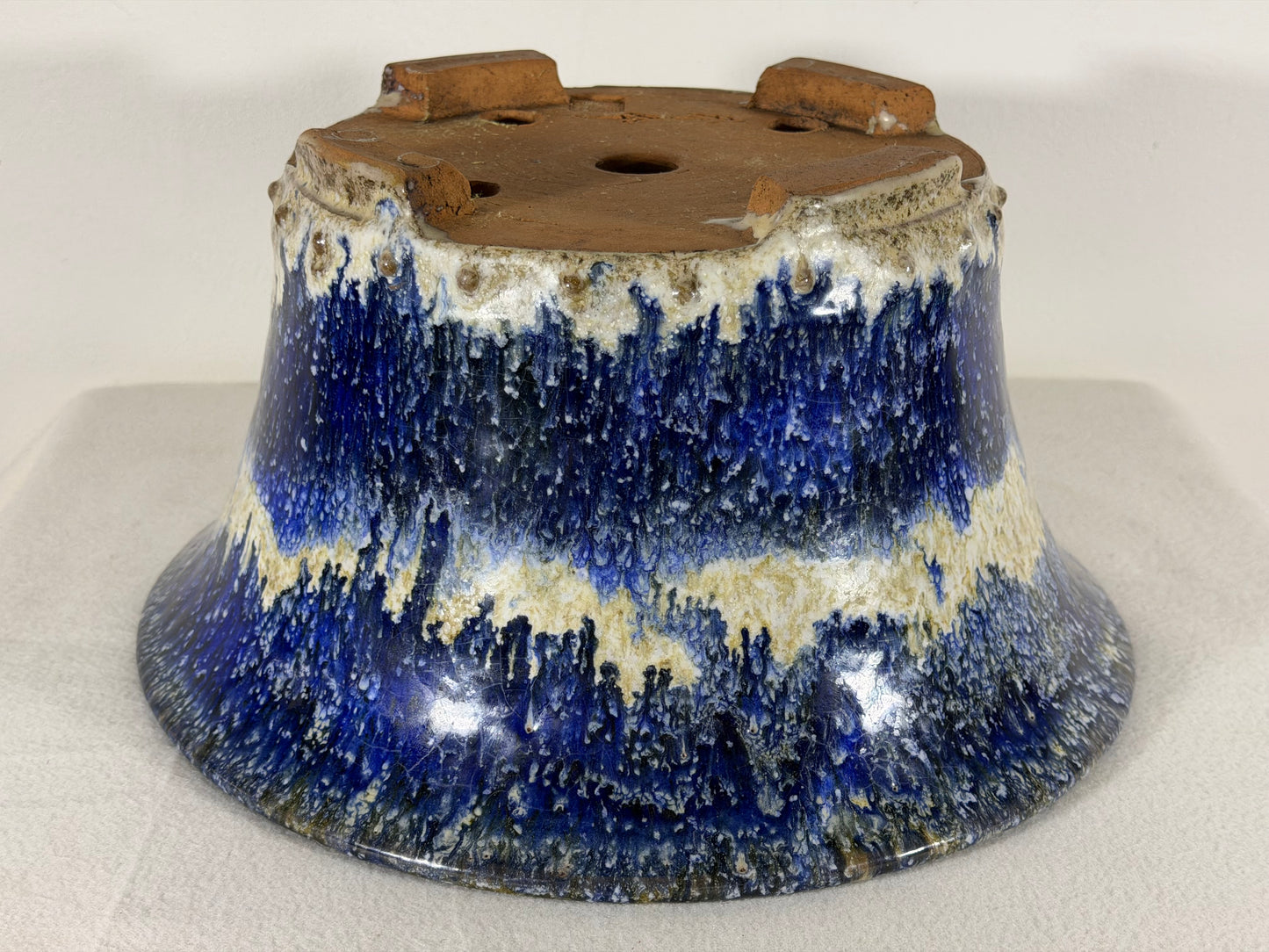 Preowned Japanese Tokoname Glazed Round Bonsai Pot Syuhou Yoshimura - 11.25” By 5.75”