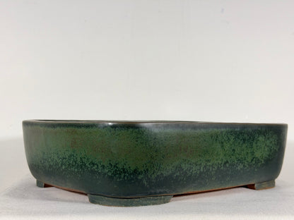 Preowned Japanese Tokoname Glazed Rectangular Bonsai Pot Syuhou Yoshimura - 13.75” By 10.5”