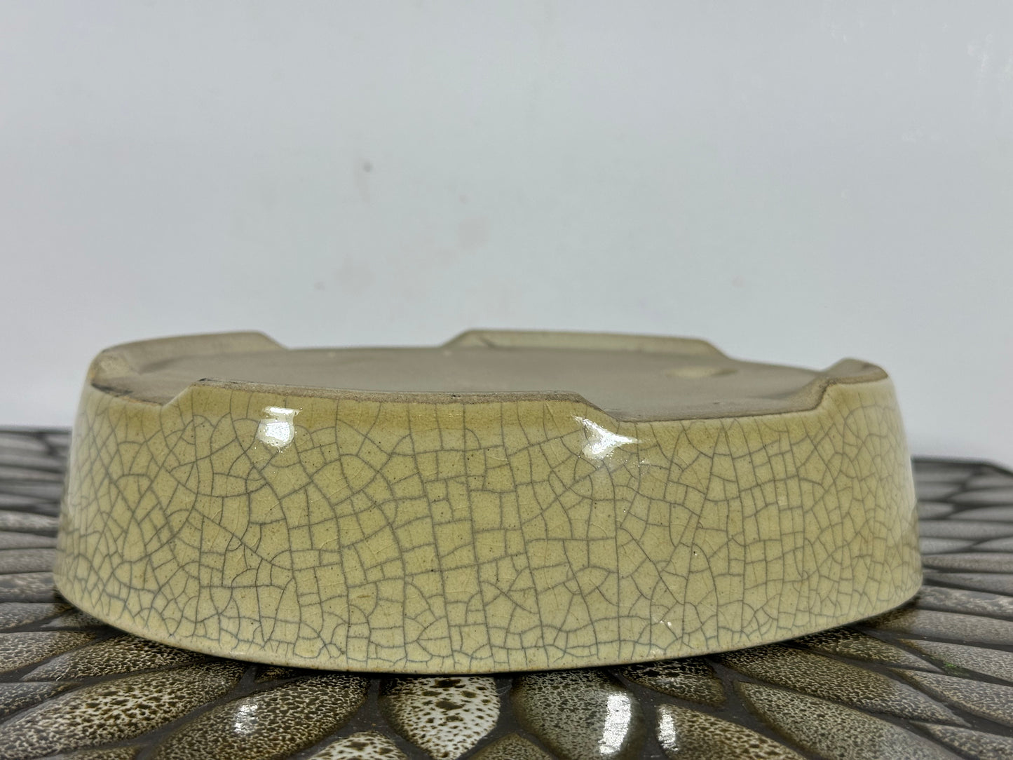 Preowned Japanese Tokoname Glazed Oval Bonsai Pot Mazan Terahata - 8.75” By 7”