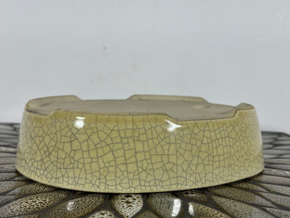Preowned Japanese Tokoname Glazed Oval Bonsai Pot Mazan Terahata - 8.75” By 7”