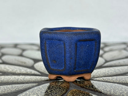 Preowned Japanese Tokoname Glazed Hexagon Bonsai Pot - 1 5/8” By 1.25”