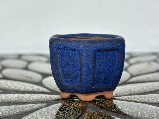 Preowned Japanese Tokoname Glazed Hexagon Bonsai Pot - 1 5/8” By 1.25”