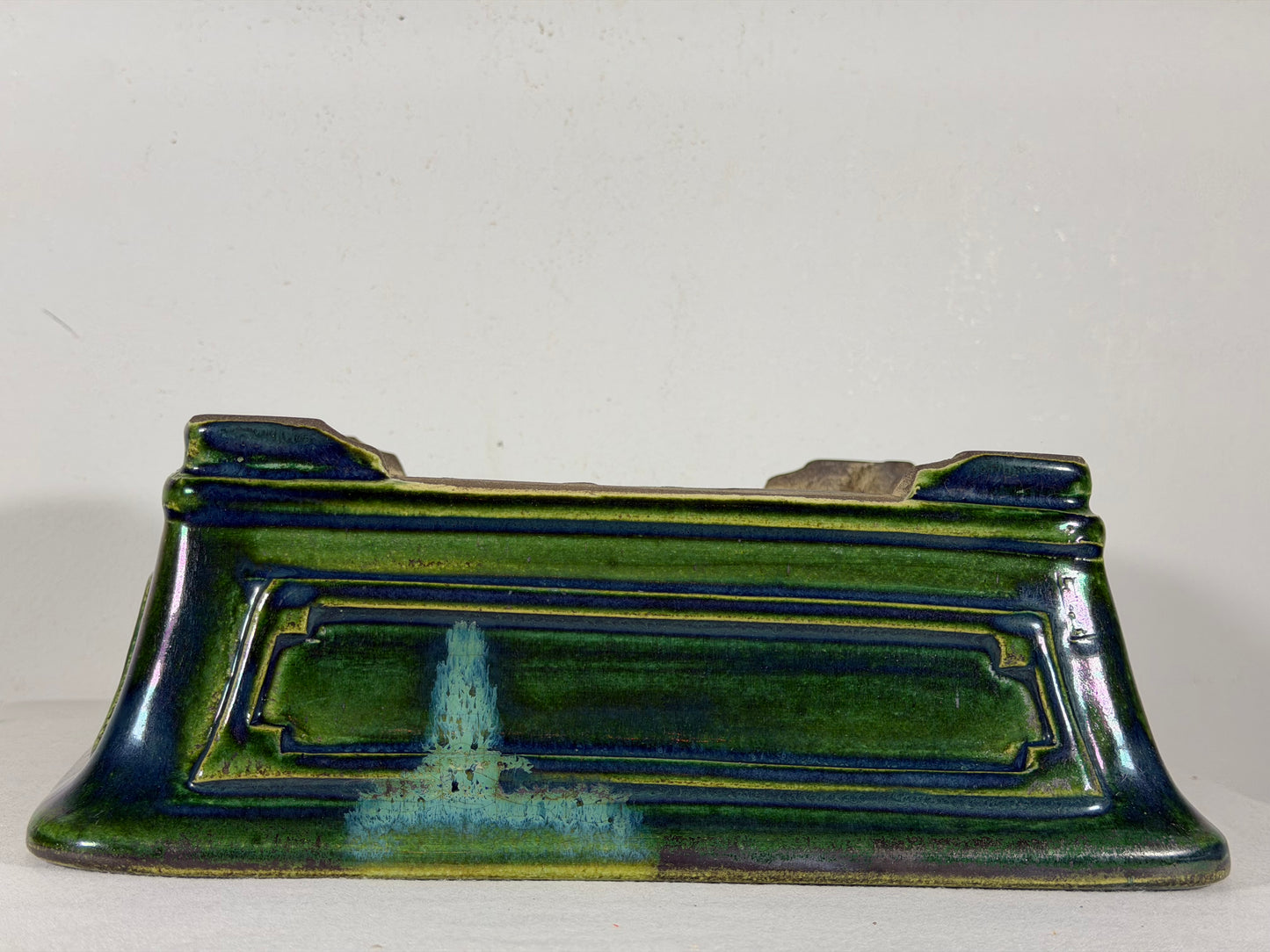 New Japanese Tokoname Glazed Rectangular Bonsai Pot Mazan Terahata - 11” By 10”