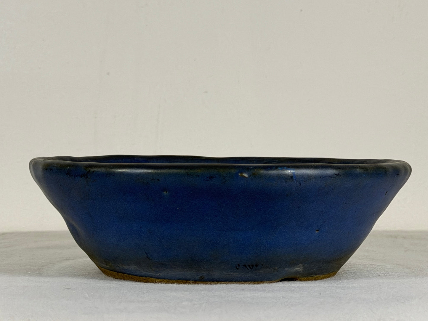 Preowned Japanese Tokoname Glazed Round Nanban Bonsai Pot Mazan - 7” By 2 1/8”