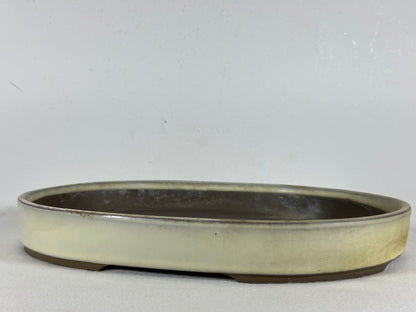 Preowned Japanese Tokoname Glazed Oval Shallow Bonsai Pot - 12.75” By 9.25”