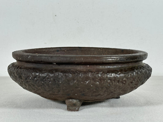 Preowned Japanese Unglazed Bag Style Round Bonsai Pot Shigaraki - 6.5” By 2.5”