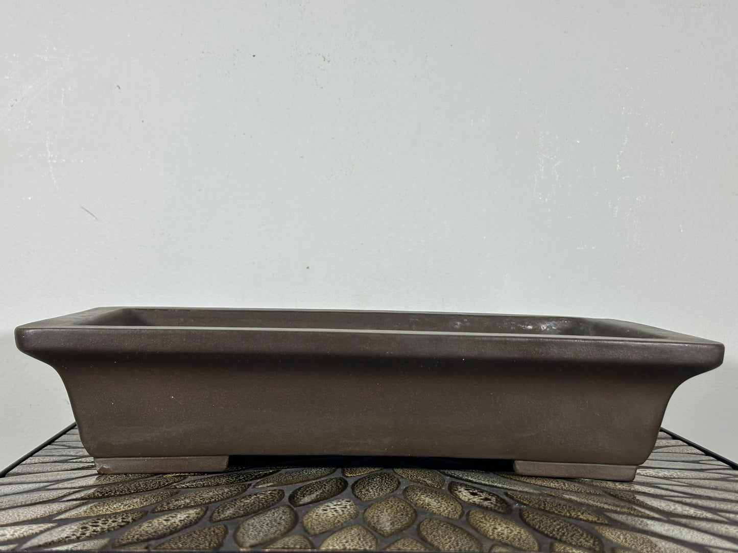 Preowned Vintage Japanese Tokoname Unglazed Rectangular Bonsai Pot Yamaaki - 14” x 9 3/8”