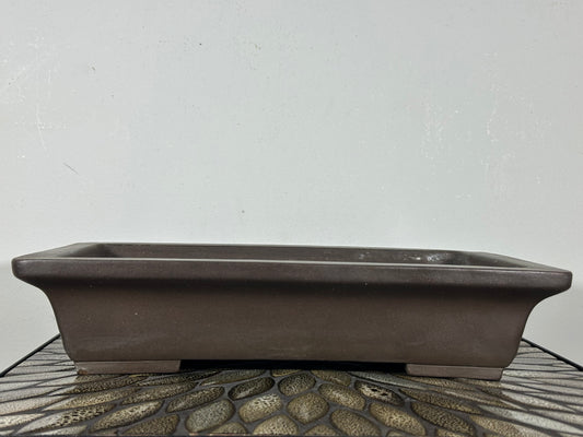 Preowned Vintage Japanese Tokoname Unglazed Rectangular Bonsai Pot Yamaaki - 14” x 9 3/8”