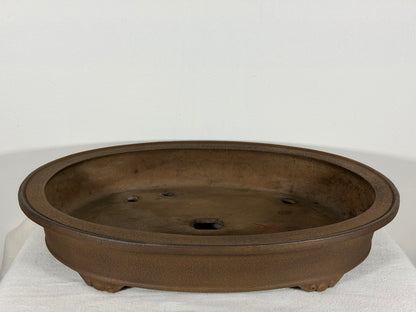 Preowned Japanese Tokoname Unglazed Oval Bonsai Pot Keizan - 15.75” By 12.25”