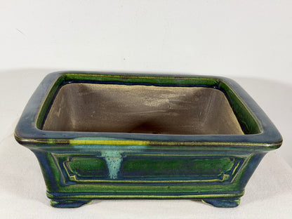 New Japanese Tokoname Glazed Rectangular Bonsai Pot Mazan Terahata - 11” By 10”