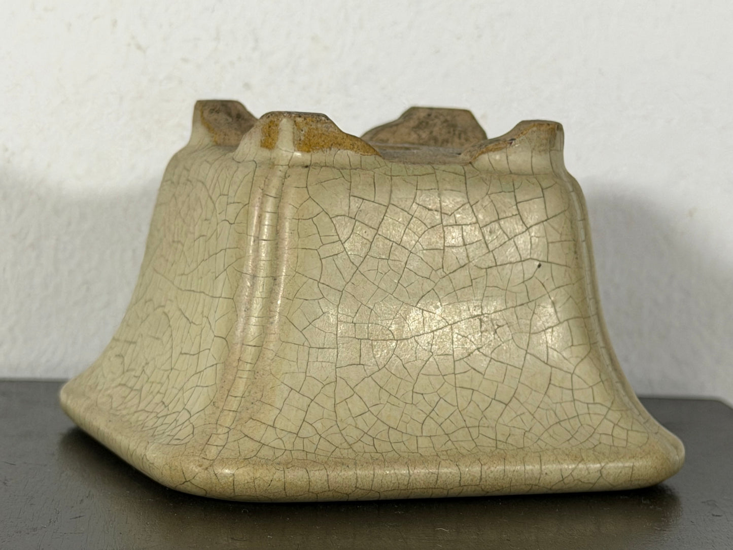 Preowned Japanese Tokoname Glazed Cascade Bonsai Pot with Stamp - 3.75”  By 2.25”