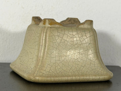 Preowned Japanese Tokoname Glazed Cascade Bonsai Pot with Stamp - 3.75”  By 2.25”