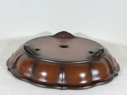Preowned Japanese Tokoname Unglazed Rinka Style Bonsai Pot Houkidou - 12.5” By 2.5”